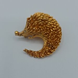 Cute Porcupine Gold-Toned Brooch